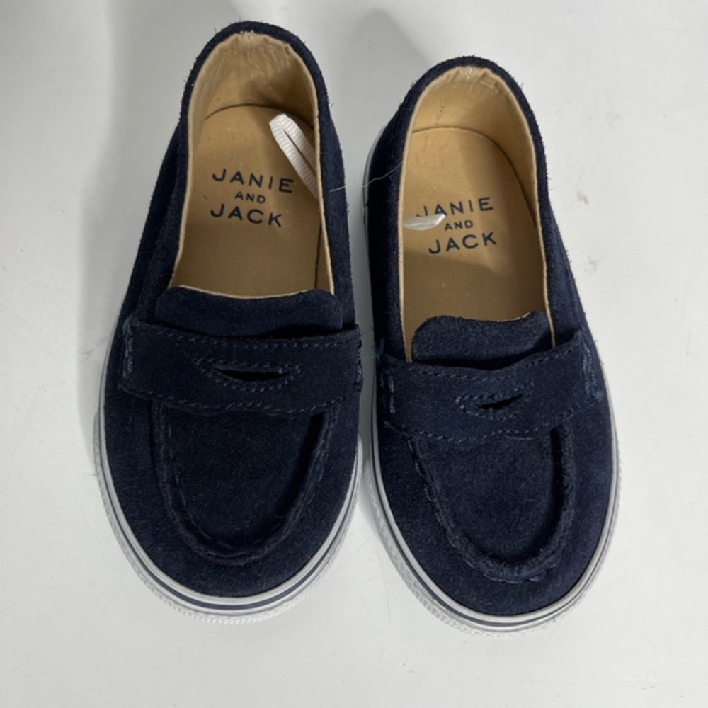 Janie and Jack little kids dark blue moccasins shoes, new, unisex. No box